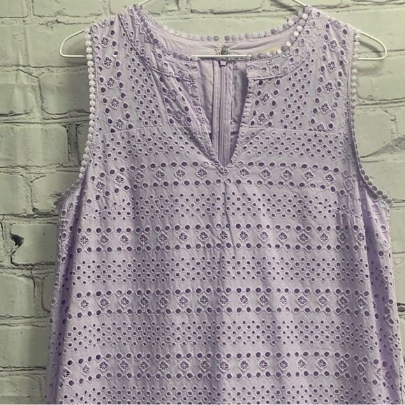LOFT Gorgeous Eyelet Cotton Shift Lavender Dress - Picture 4 of 8